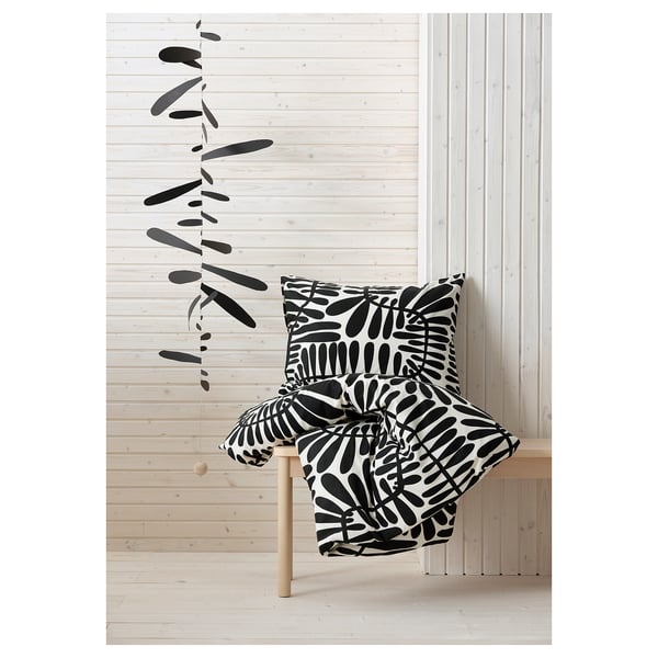MAJSMOTT duvet cover and pillowcase, off-white/black