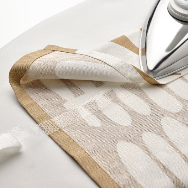 MAJSMOTT curtains, 1 pair, beige/white/with heading tape, 300x145 cm