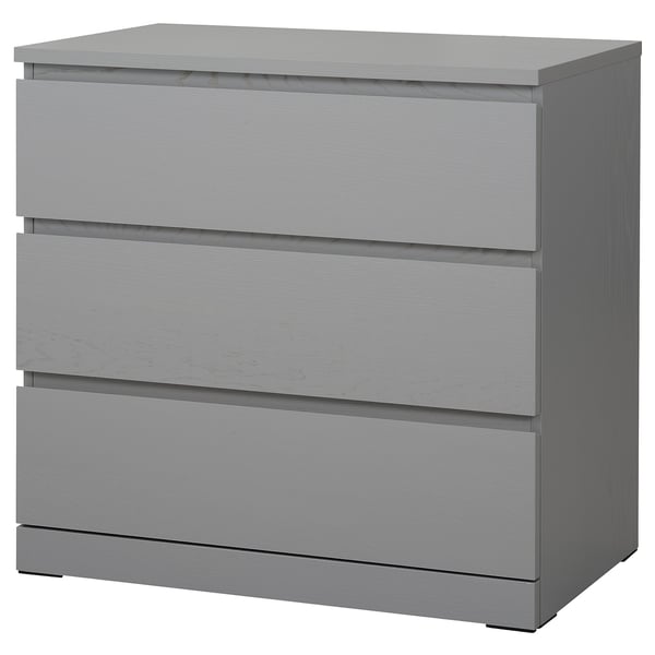 MALM chest of 3 drawers, grey stained, 80x78 cm