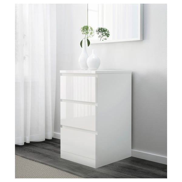 MALM chest of 3 drawers, high-gloss white, 40x78 cm