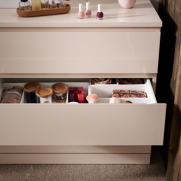 MALM chest of 3 drawers, light orange/high-gloss, 80x78 cm