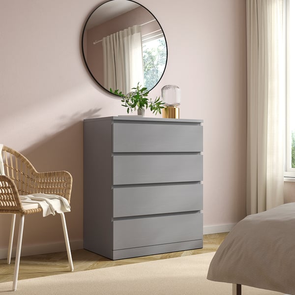 MALM chest of 4 drawers, grey stained, 80x100 cm
