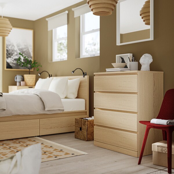 MALM chest of 4 drawers, white stained oak veneer, 80x100 cm