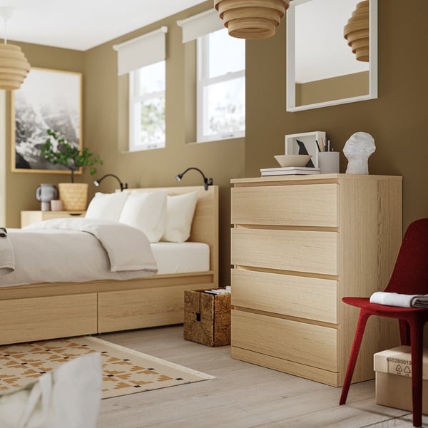 MALM chest of 4 drawers, white stained oak veneer, 80x100 cm