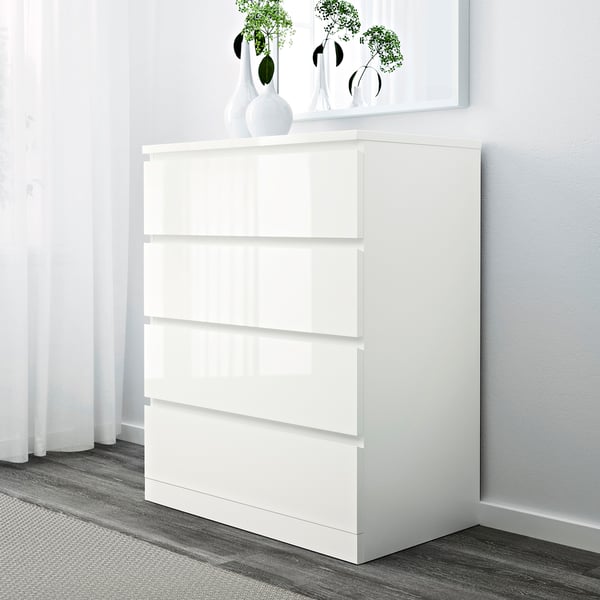 MALM chest of 4 drawers, high-gloss white, 80x100 cm