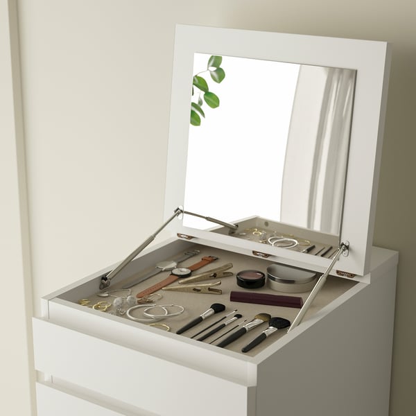 MALM chest of 6 drawers, white/mirror glass, 40x123 cm