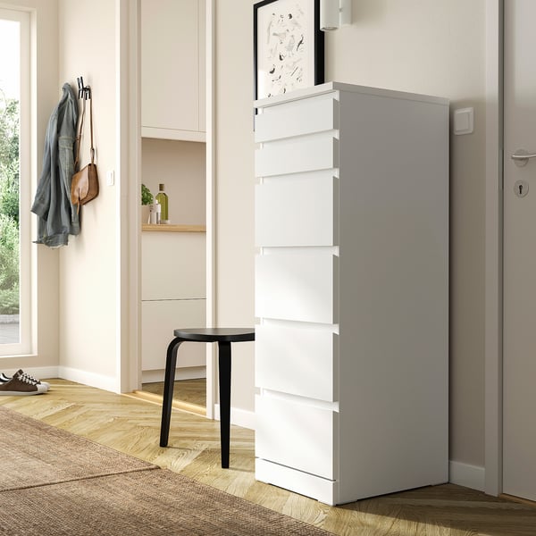 MALM chest of 6 drawers, white/mirror glass, 40x123 cm