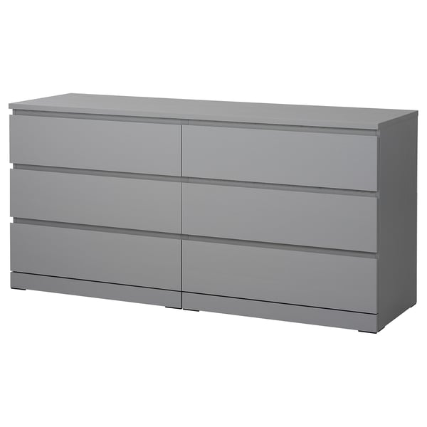 MALM chest of 6 drawers, grey stained, 160x78 cm
