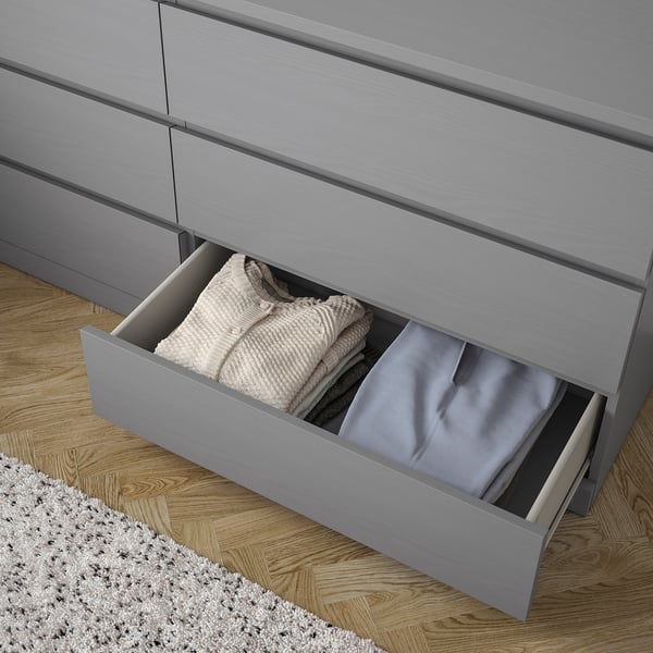 MALM chest of 6 drawers, grey stained, 160x78 cm