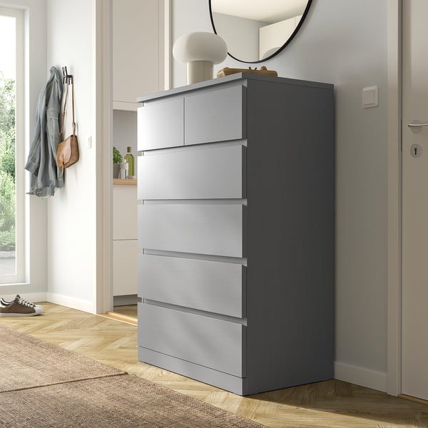 MALM chest of 6 drawers, grey stained, 80x123 cm