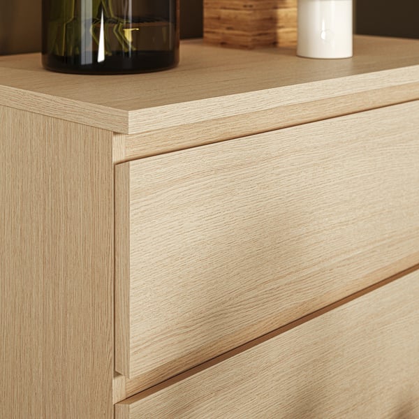 MALM chest of 6 drawers, white stained oak veneer, 160x78 cm