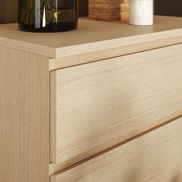 MALM chest of 6 drawers, white stained oak veneer, 160x78 cm