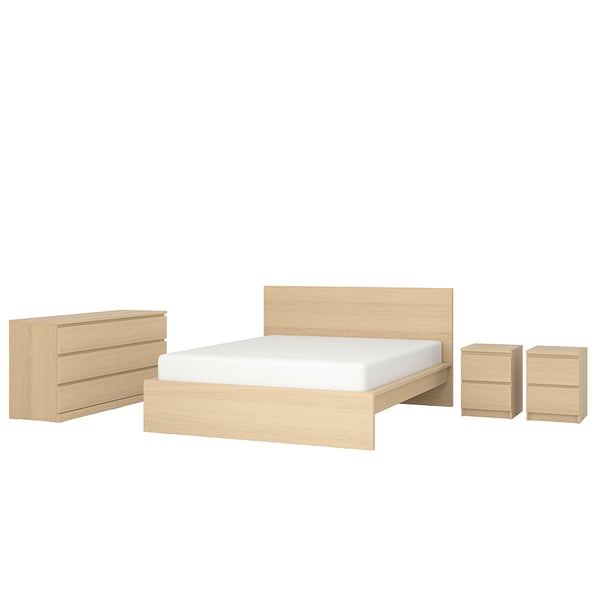 MALM bedroom furniture, set of 4, white stained oak veneer, 180x200 cm