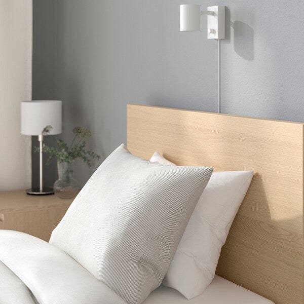 Ikea MALM - High bed frame/2 storage units, mord white oak veneer/Leirsund, 90x200 cm