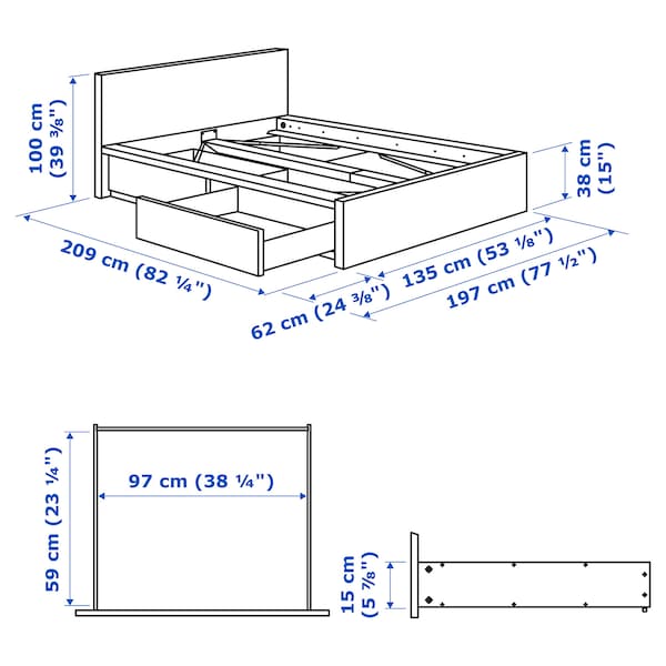 Ikea MALM - High bed frame/2 storage units