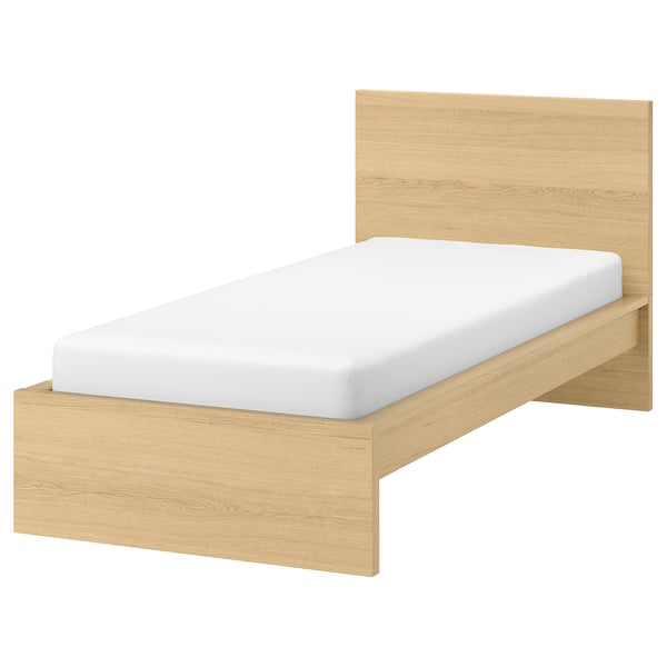 MALM bed frame, high, white stained oak veneer/Lindbåden, 90x200 cm