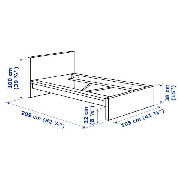 Ikea MALM - High bed frame, mord white oak veneer/Luröy, 90x200 cm