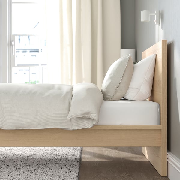 MALM bed frame, high, white stained oak veneer/Luröy, 90x200 cm