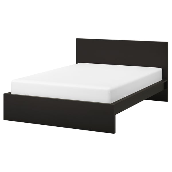 MALM bed frame, high, black-brown/Lindbåden, 140x200 cm