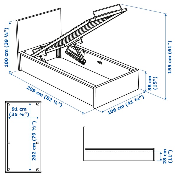 MALM ottoman bed, white, 90x200 cm