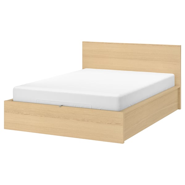MALM ottoman bed, white stained oak veneer, 140x200 cm