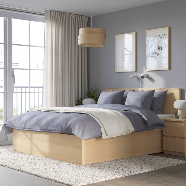 MALM ottoman bed, white stained oak veneer, 140x200 cm