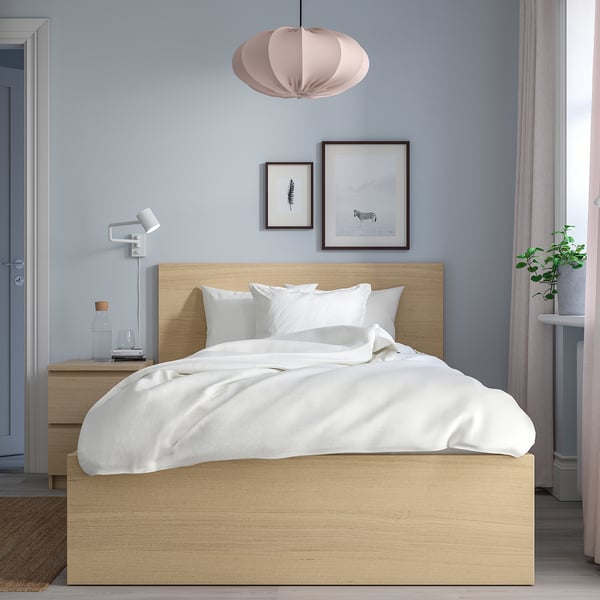 MALM bed frame with mattress, white stained oak veneer/Åbygda firm, 120x200 cm