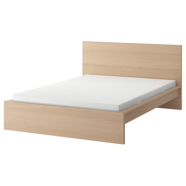 MALM bed frame with mattress, white stained oak veneer/Åbygda firm, 140x200 cm