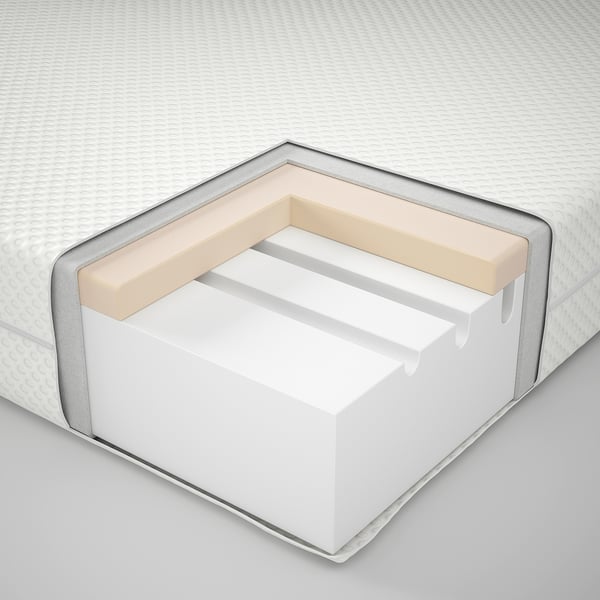 MALM bed frame with mattress, white stained oak veneer/Åbygda medium firm, 90x200 cm