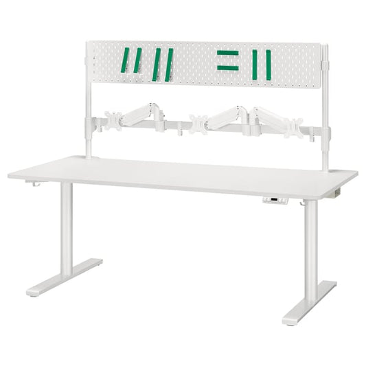 MÅLOMRÅDE gaming desk sit/stand, with monitor arms/electric white, 180x80 cm
