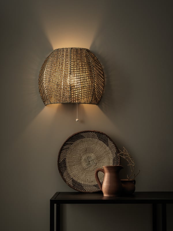 MÅNALG wall lamp, wired-in installation, sedge/handmade, 35x29x18 cm