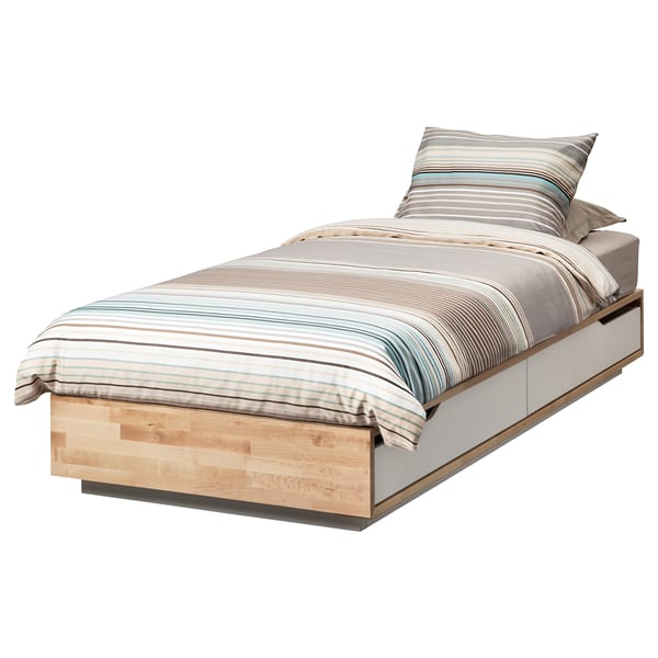 MANDAL bed frame with storage, birch/white, 90x200 cm