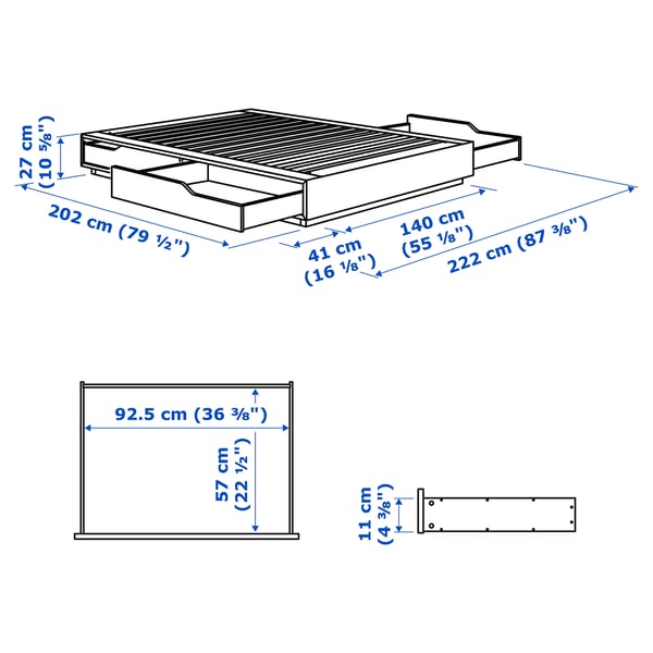 MANDAL bed frame with storage, birch/white, 140x200 cm