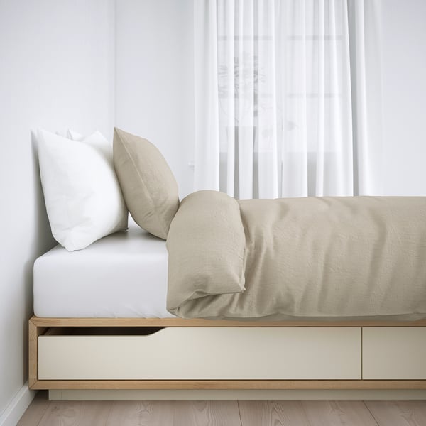 MANDAL bed frame with storage, birch/white, 160x200 cm