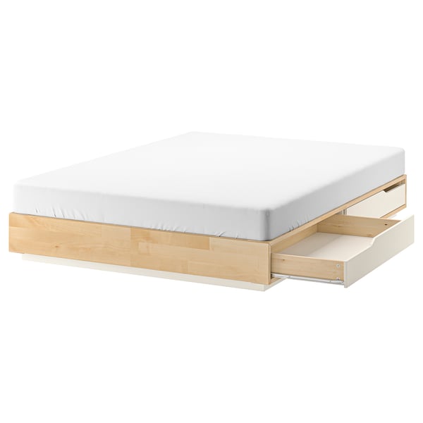 MANDAL bed frame with storage, birch/white, 160x200 cm