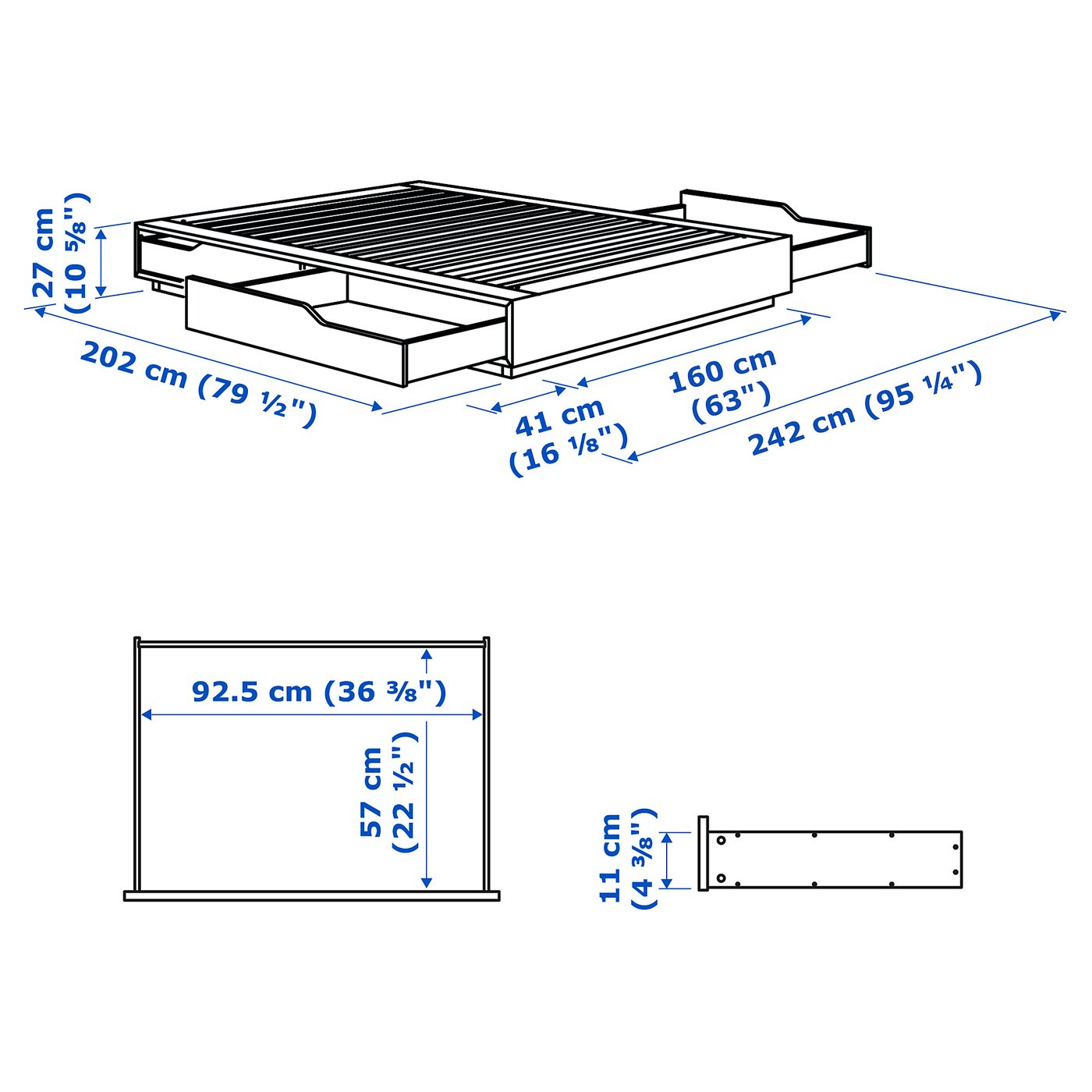 MANDAL bed frame with storage, birch/grey, 160x200 cm