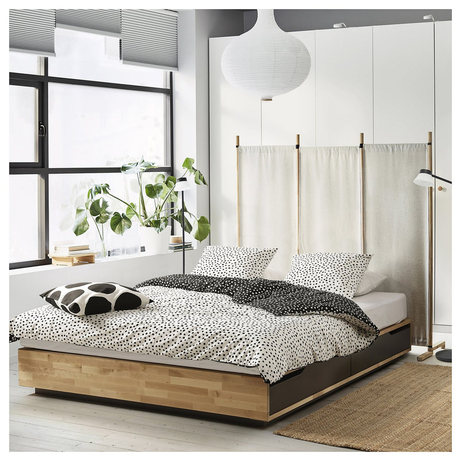 MANDAL bed frame with storage, birch/grey, 140x200 cm