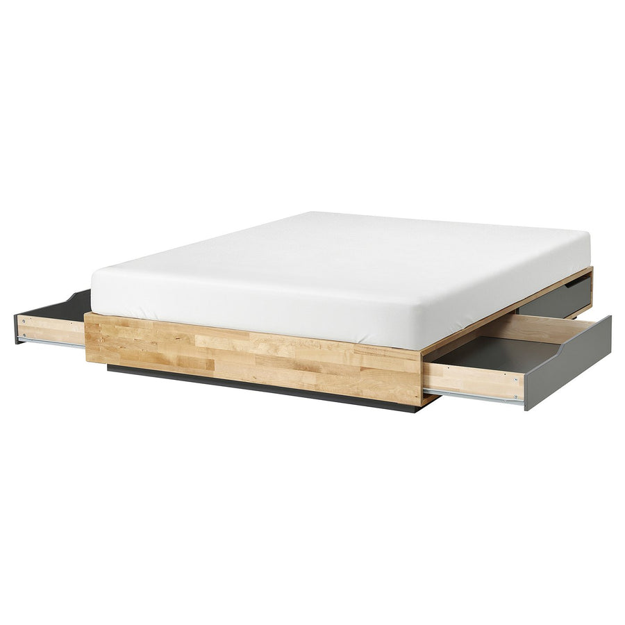 MANDAL bed frame with storage, birch/grey, 140x200 cm