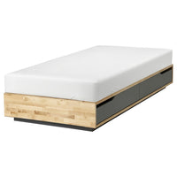 MANDAL bed frame with storage, birch/grey, 90x200 cm
