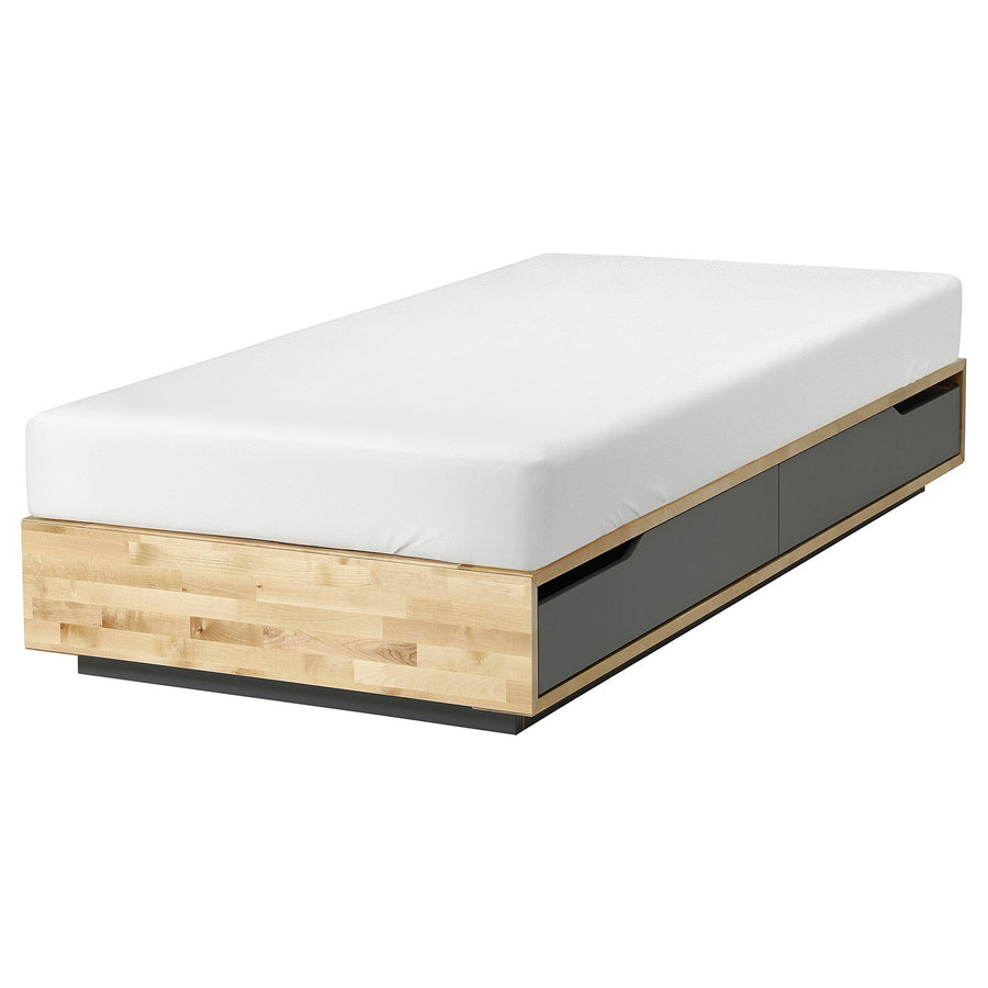 MANDAL bed frame with storage, birch/grey, 90x200 cm