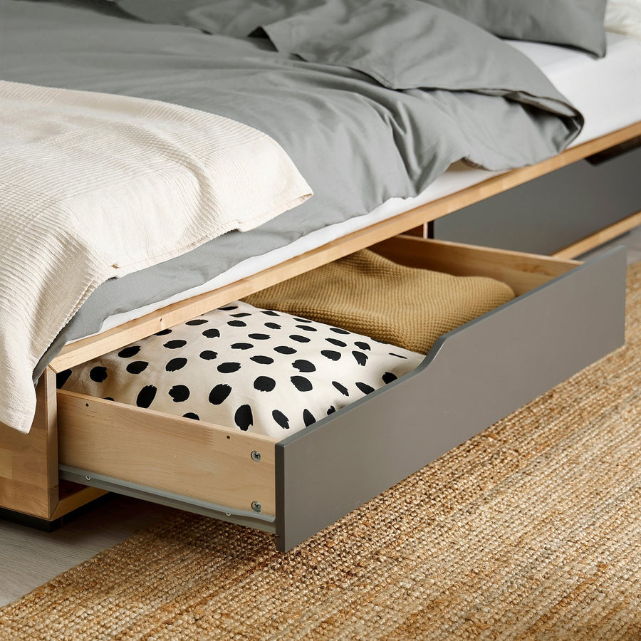 MANDAL bed frame with storage, birch/grey, 90x200 cm