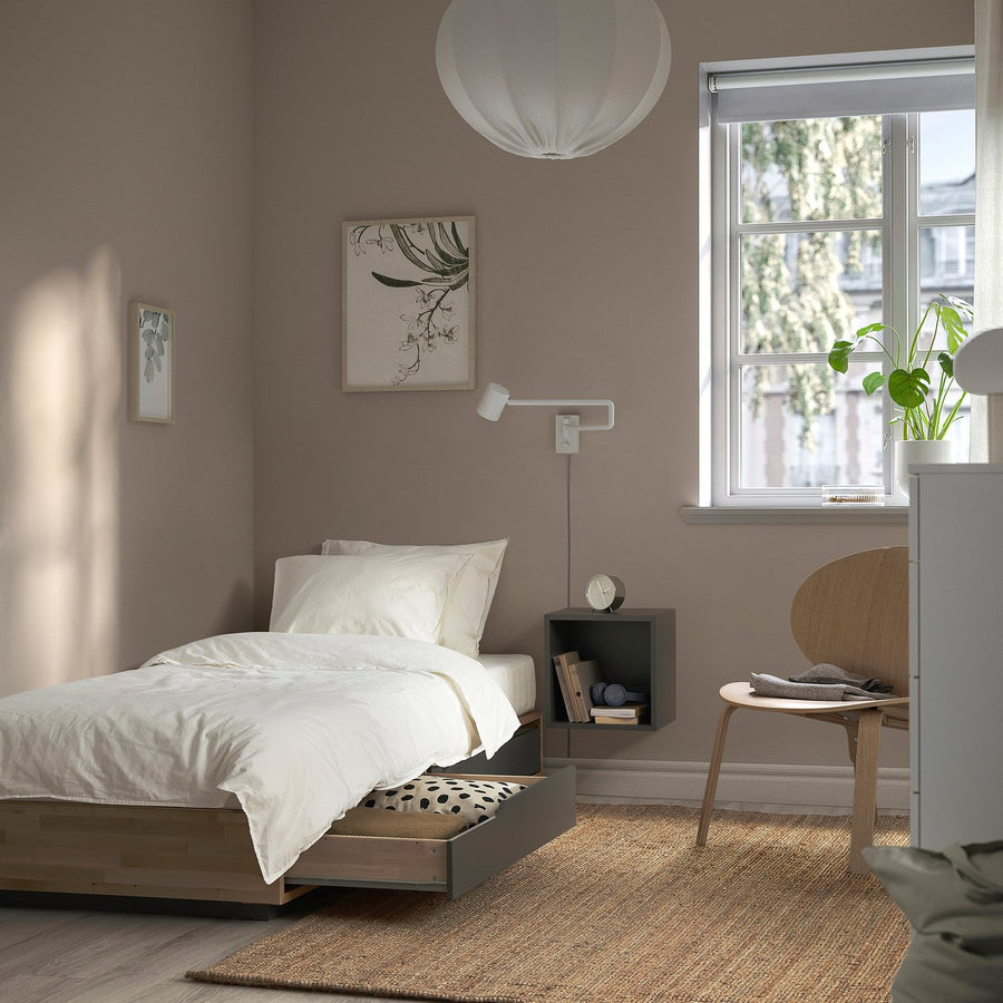 MANDAL bed frame with storage, birch/grey, 90x200 cm