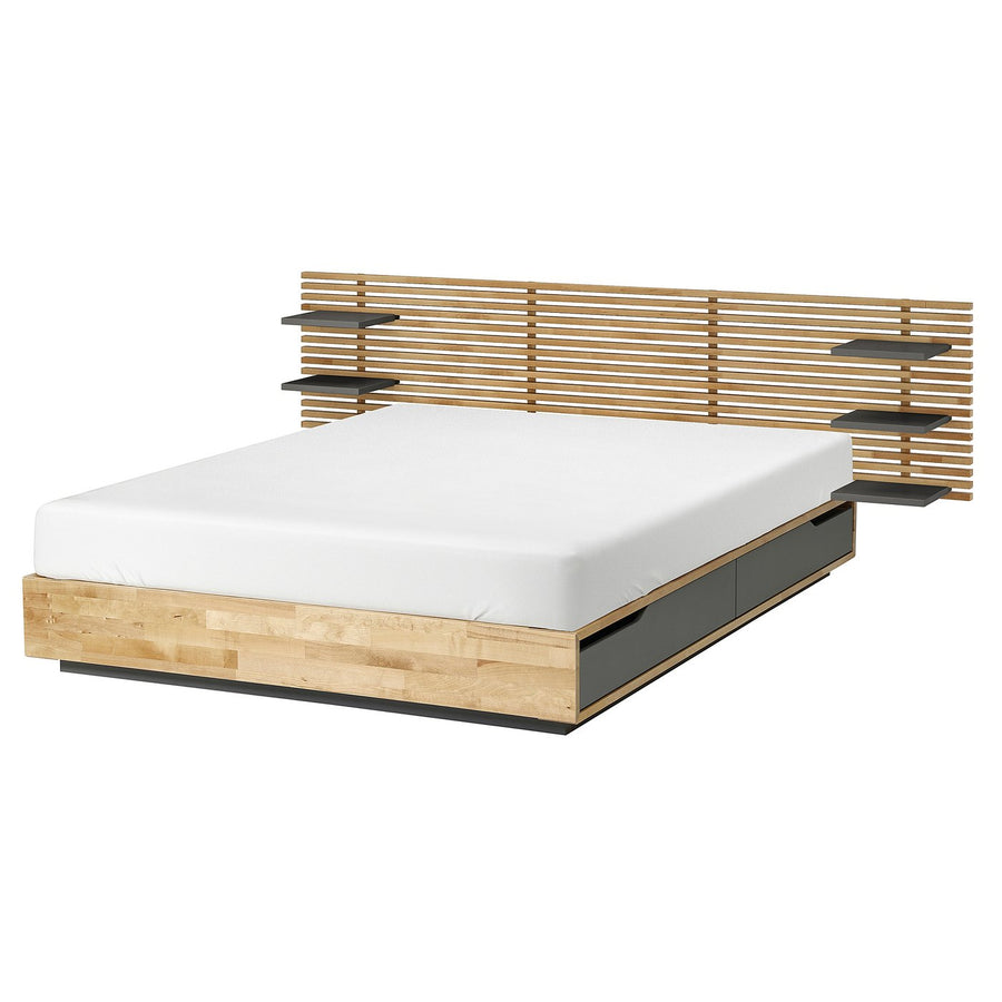MANDAL bed frame with headboard, birch/grey, 160x200 cm