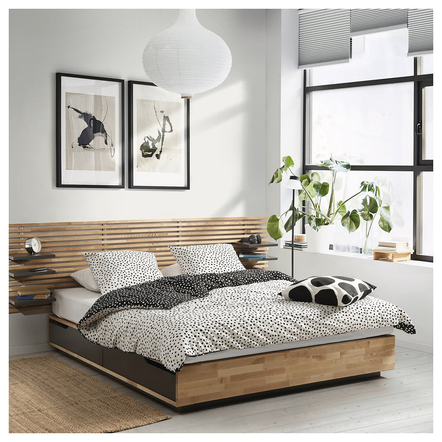 MANDAL bed frame with headboard, birch/grey, 140x200 cm