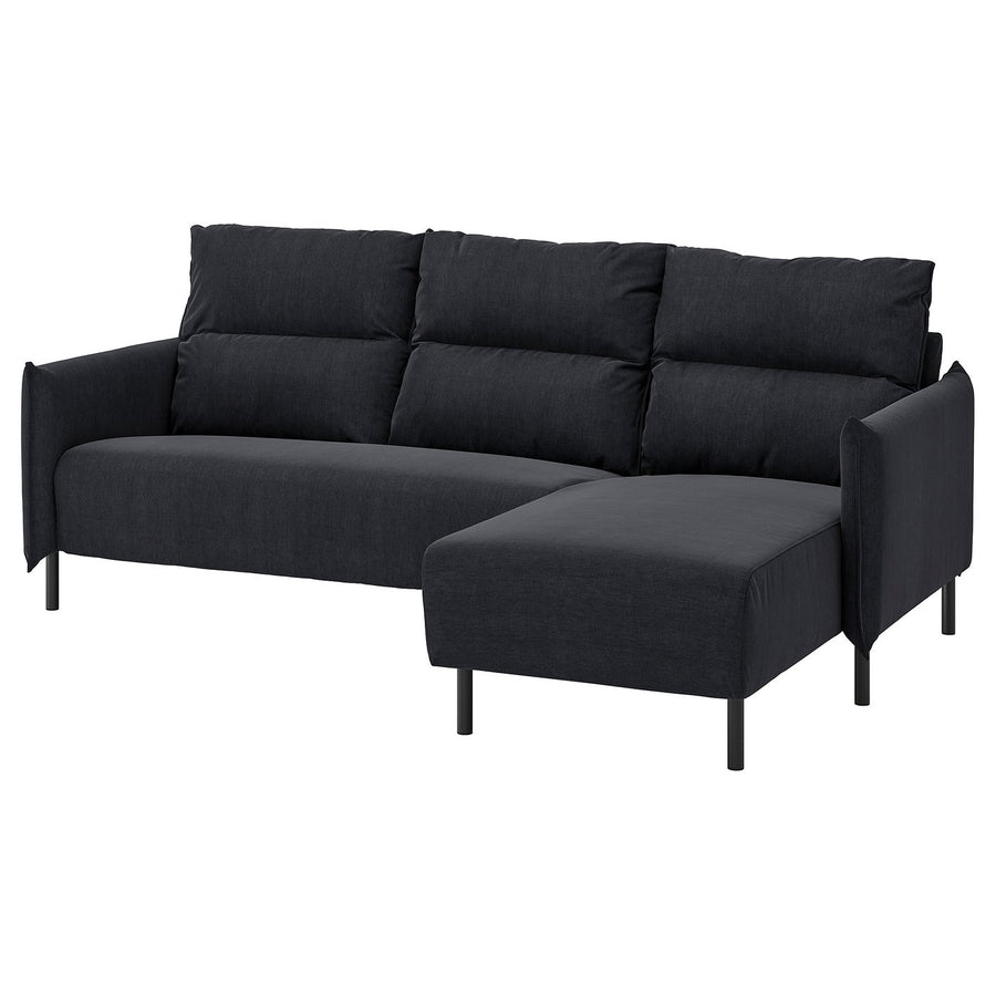 MANNARP 3-seat sofa with chaise longue, Saxemara black-blue, 229x96x95 cm
