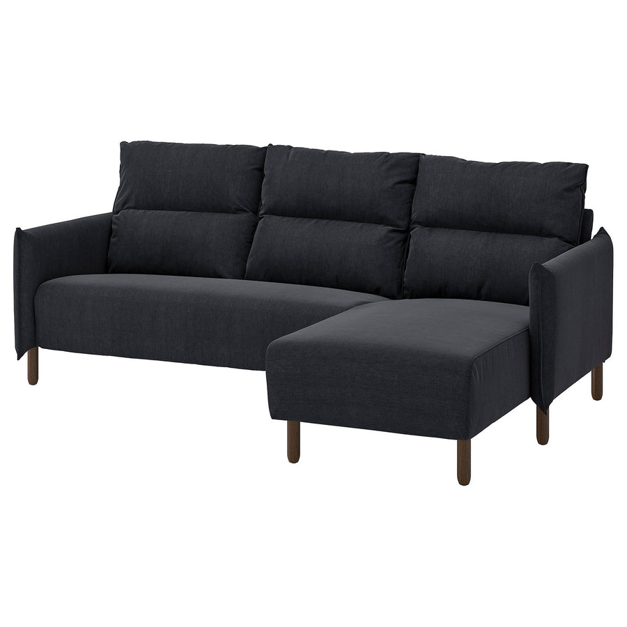 MANNARP 3-seat sofa with chaise longue, Saxemara black-blue, 229x97x95 cm