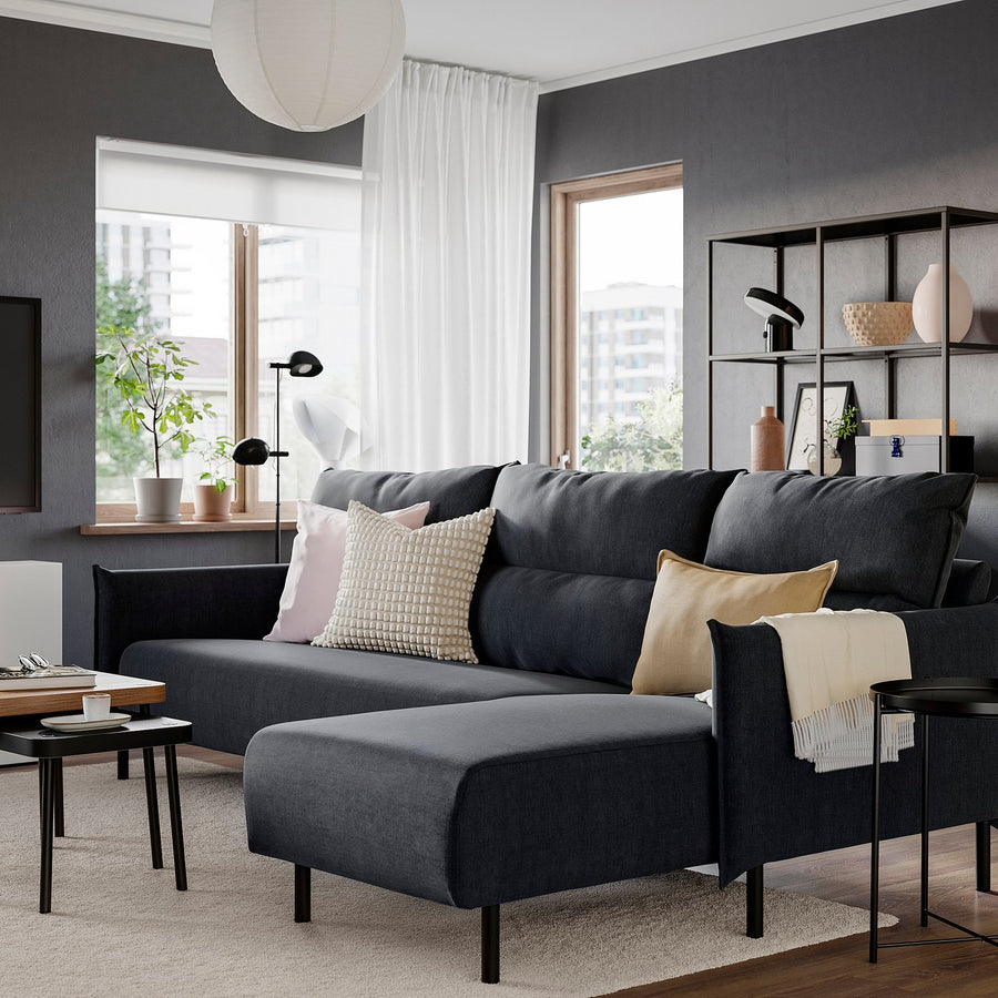 MANNARP 4-seat sofa with chaise longue, Saxemara black-blue, 269 cm