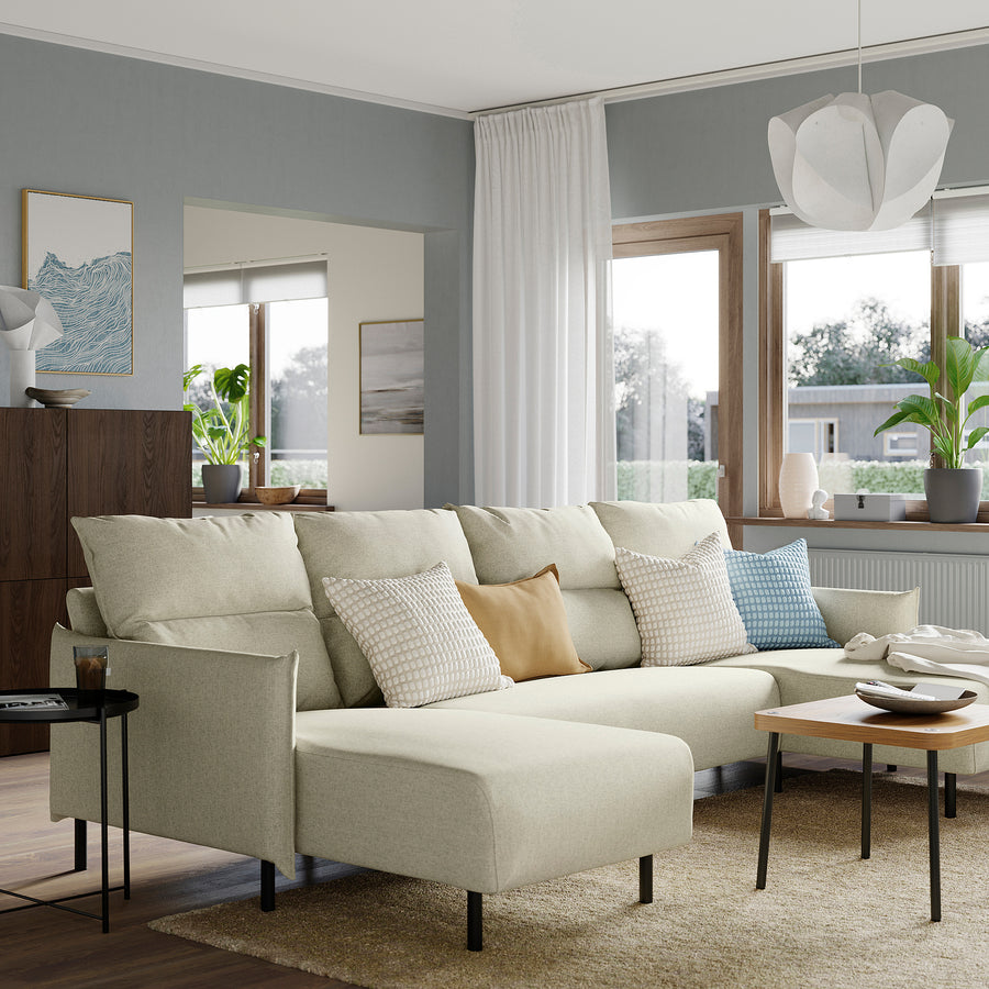 MANNARP 4-seat sofa with chaise longues, Saxemara black-blue, 300 cm