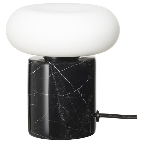 MARKFROST / MOLNART table lamp with light bulb, black/marble black