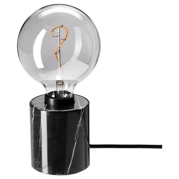 MARKFROST / MOLNART table lamp with light bulb, black/grey clear glass, 125 mm